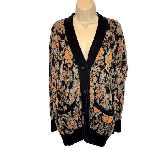 Hemant and Nadita Black Orange Oversized Floral Rafa Cardigan - Size M - Picture 4 of 10